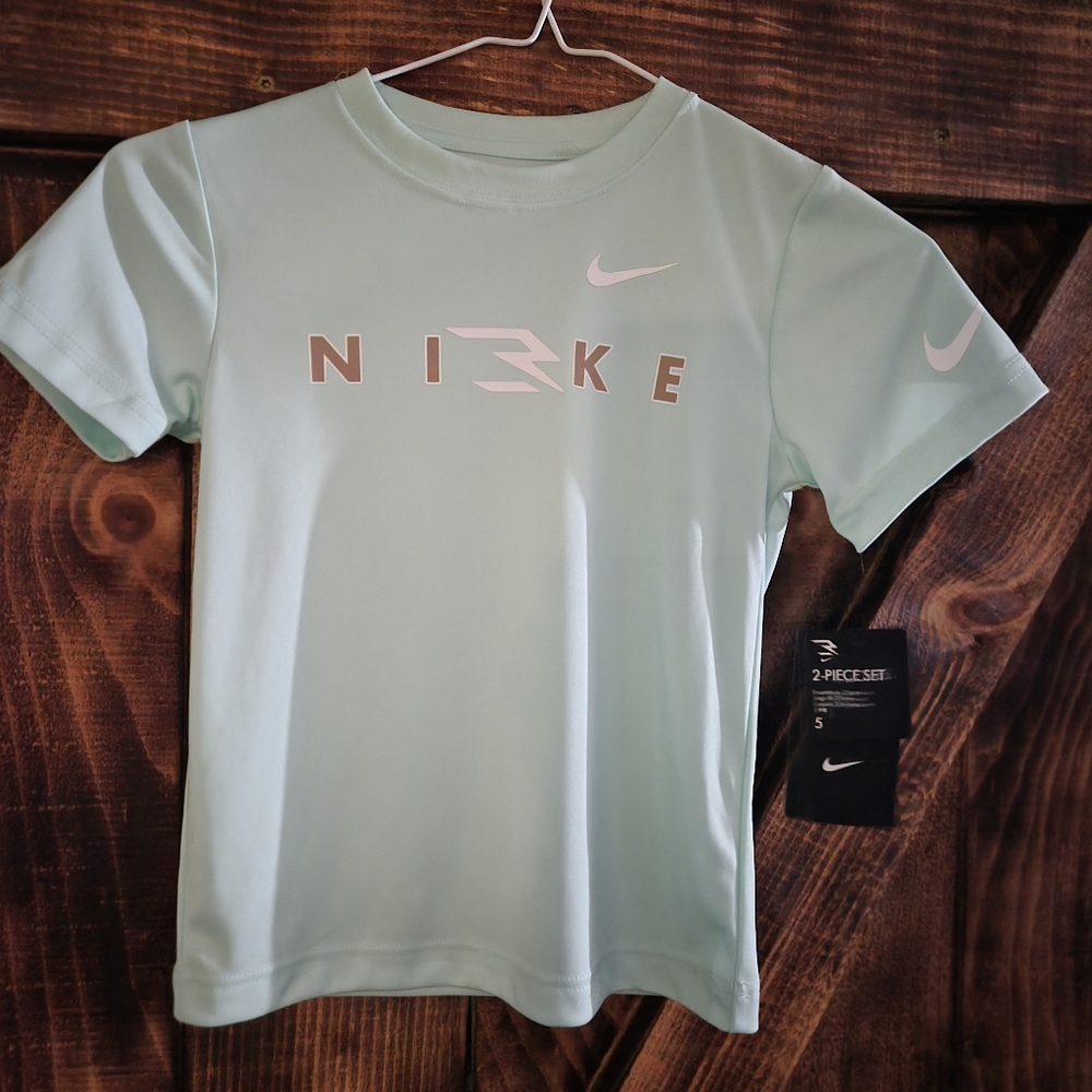 Nike 3Brand Dri Fit Kids Green Tee Size 5 NWT Top Only